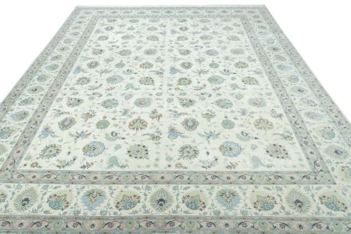 Surface texture of 2000s Tabriz 50/60/70 Raj rug with natural Cork and intricate pattern
