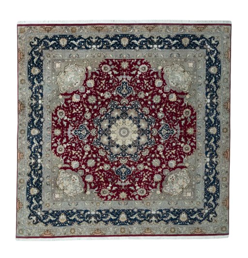 Full view of 2000s Tabriz 50/60/70 Raj rug from Iran / Persia, 251 × 251 cm in Red tones