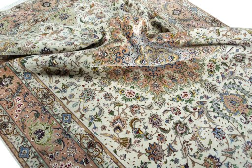 Surface texture of 2000s Tabriz 50/60/70 Raj rug with natural Cork and intricate pattern