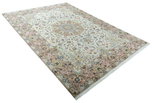 Close-up detail of 2000s Tabriz 50/60/70 Raj rug from Iran / Persia showing Cork weave