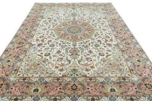 Surface texture of 2000s Tabriz 50/60/70 Raj rug with natural Cork and intricate pattern