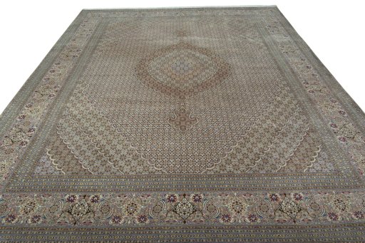 Surface texture of 2000s Tabriz 50/60/70 Raj rug with natural Cork and intricate pattern