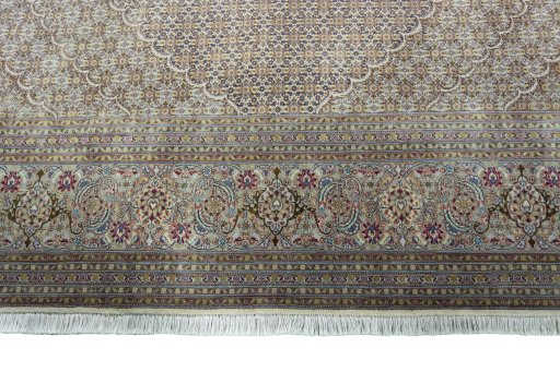 Full view of 2000s Tabriz 50/60/70 Raj rug from Iran / Persia, 407 × 303 cm in Beige tones