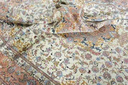 Surface texture of 2000s Tabriz 50/60/70 Raj rug with natural Cork and intricate pattern