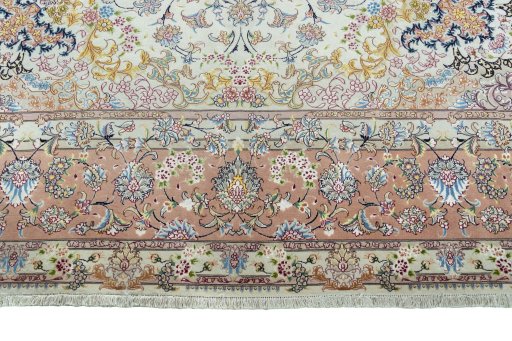 Full view of 2000s Tabriz 50/60/70 Raj rug from Iran / Persia, 408 × 291 cm in Beige tones