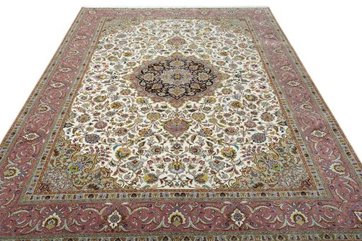 Surface texture of 2000s Tabriz 50/60/70 Raj rug with natural Cork and intricate pattern