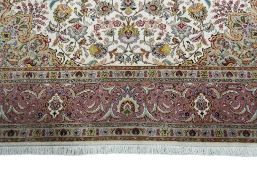 Full view of 2000s Tabriz 50/60/70 Raj rug from Iran / Persia, 344 × 253 cm in Beige tones