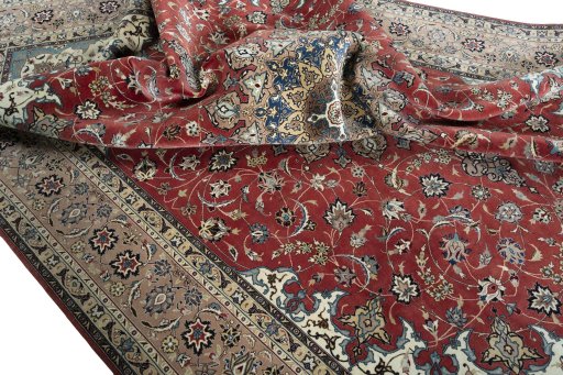 Surface texture of 2000s Tabriz 50/60/70 Raj rug with natural Cork and intricate pattern