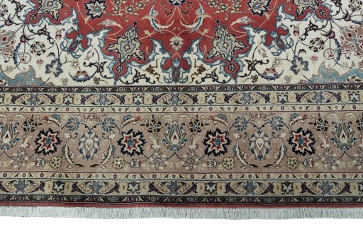 Full view of 2000s Tabriz 50/60/70 Raj rug from Iran / Persia, 354 × 250 cm in Red tones