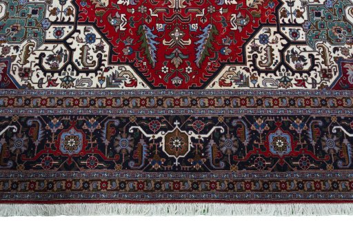 Full view of 2000s Tabriz 50/60/70 Raj rug from Iran / Persia, 356 × 252 cm in Red tones