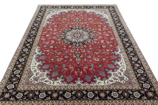 Surface texture of 2000s Tabriz 50/60/70 Raj rug with natural Cork and intricate pattern