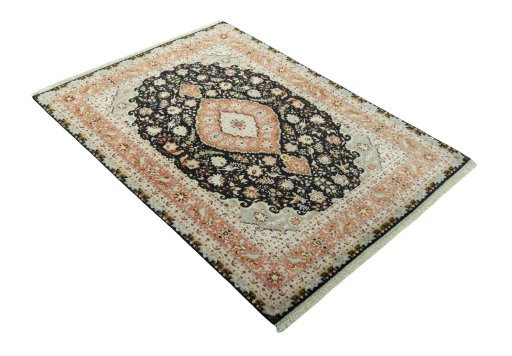 Close-up detail of 2000s Tabriz 50/60/70 Raj rug from Iran / Persia showing Cork weave