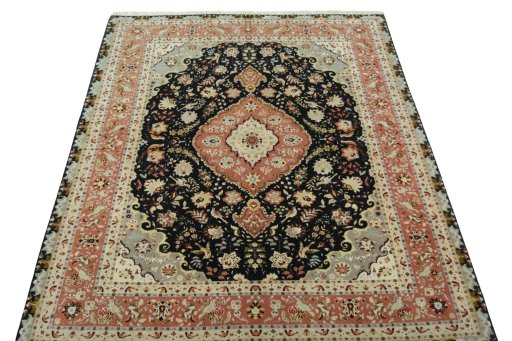 Surface texture of 2000s Tabriz 50/60/70 Raj rug with natural Cork and intricate pattern