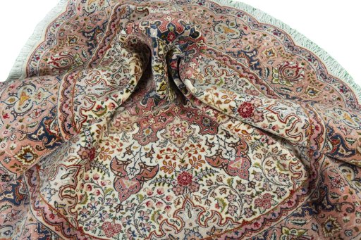 Corner detail of New Tabriz 50/60/70 Raj rug showing border pattern and Cork pile