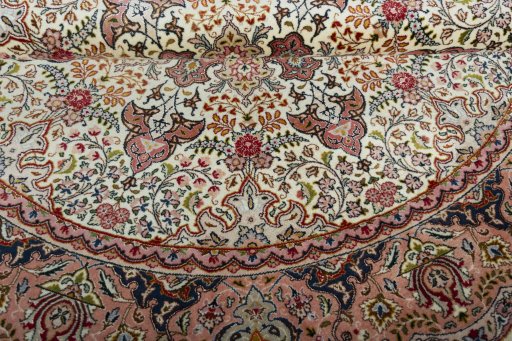Full view of New Tabriz 50/60/70 Raj rug from Iran / Persia, 155 × 146 cm in Beige tones