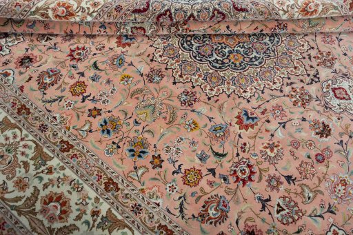 Surface texture of 2000s Tabriz 50/60/70 Raj rug with natural Cork and intricate pattern