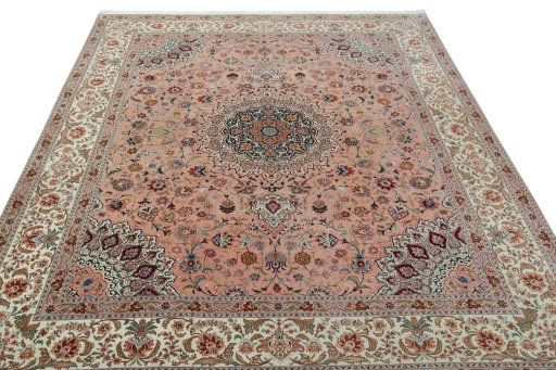 Surface texture of 2000s Tabriz 50/60/70 Raj rug with natural Cork and intricate pattern