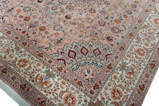 Full view of 2000s Tabriz 50/60/70 Raj rug from Iran / Persia, 297 × 253 cm in Red tones