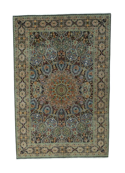 Full view of New Tabriz 50/60/70 Raj rug from Iran / Persia, 308 × 207 cm in Blue tones