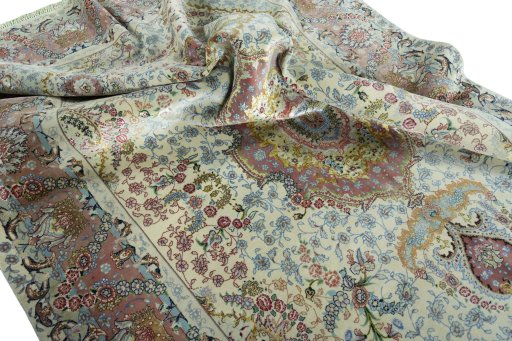 Surface texture of 2000s Tabriz 50/60/70 Raj rug with natural Cork and intricate pattern