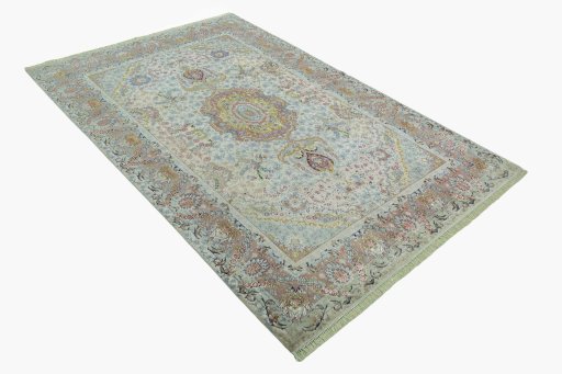 Close-up detail of 2000s Tabriz 50/60/70 Raj rug from Iran / Persia showing Cork weave