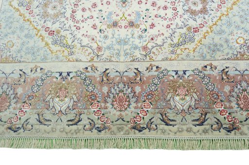 Full view of 2000s Tabriz 50/60/70 Raj rug from Iran / Persia, 300 × 198 cm in Beige tones