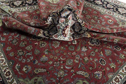 Surface texture of 2000s Tabriz 50/60/70 Raj rug with natural Cork and intricate pattern