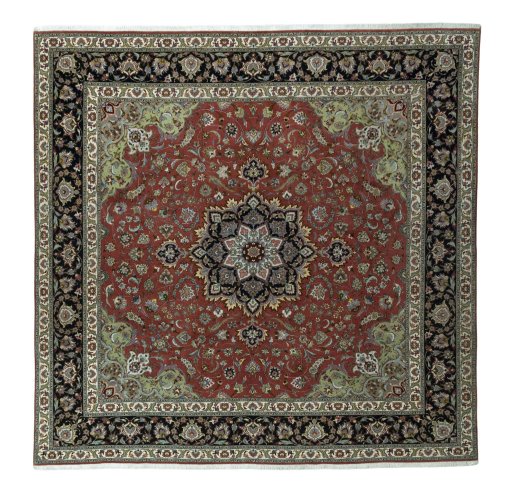 Full view of 2000s Tabriz 50/60/70 Raj rug from Iran / Persia, 294 × 300 cm in Red tones