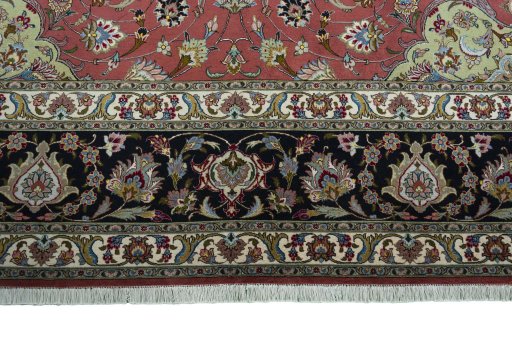 Full view of 2000s Tabriz 50/60/70 Raj rug from Iran / Persia, 294 × 300 cm in Red tones