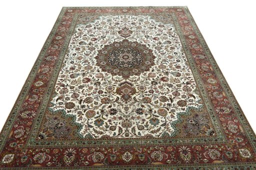Surface texture of 2000s Tabriz 50/60/70 Raj rug with natural Cork and intricate pattern