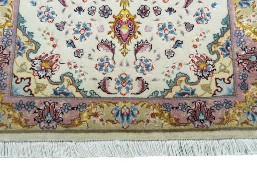 Close-up detail of 2000s Tabriz 50/60/70 Raj rug from Iran / Persia showing Cork weave