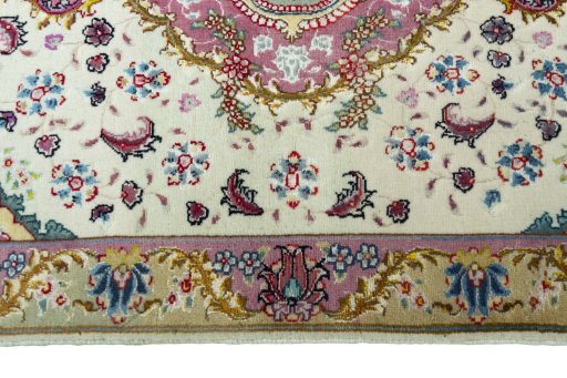 Full view of 2000s Tabriz 50/60/70 Raj rug from Iran / Persia, 88 × 60 cm in Beige tones