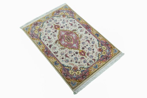 Close-up detail of 2000s Tabriz 50/60/70 Raj rug from Iran / Persia showing Cork weave