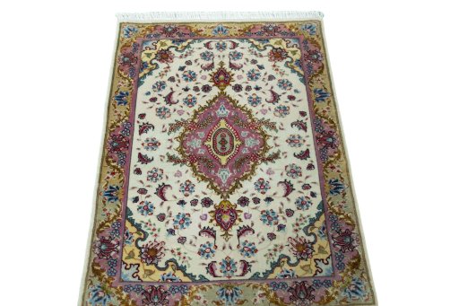 Surface texture of 2000s Tabriz 50/60/70 Raj rug with natural Cork and intricate pattern