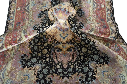 Surface texture of 2000s Tabriz 50/60/70 Raj rug with natural Cork and intricate pattern