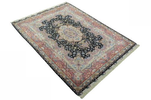 Close-up detail of 2000s Tabriz 50/60/70 Raj rug from Iran / Persia showing Cork weave