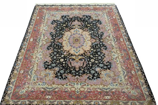 Surface texture of 2000s Tabriz 50/60/70 Raj rug with natural Cork and intricate pattern