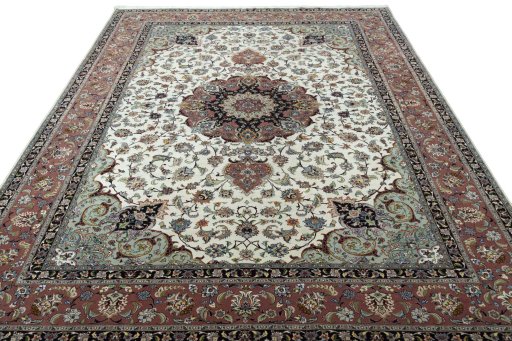 Surface texture of New Tabriz 50/60/70 Raj rug with natural Cork and intricate pattern