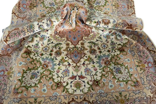 Surface texture of New Tabriz 50/60/70 Raj rug with natural Cork and intricate pattern