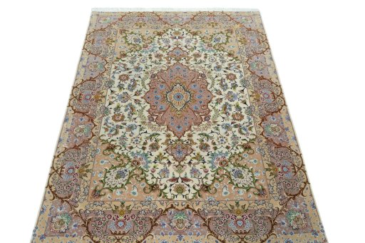 Surface texture of New Tabriz 50/60/70 Raj rug with natural Cork and intricate pattern