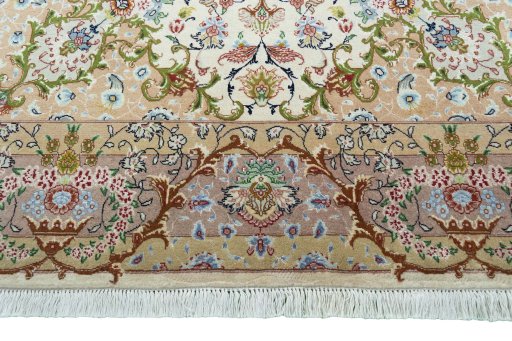 Full view of New Tabriz 50/60/70 Raj rug from Iran / Persia, 216 × 154 cm in Beige tones