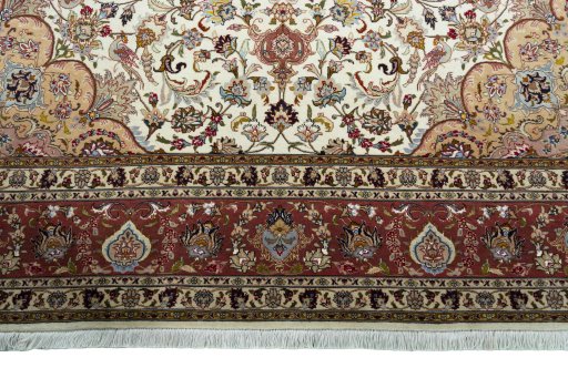 Full view of New Tabriz 50/60/70 Raj rug from Iran / Persia, 259 × 249 cm in Beige tones