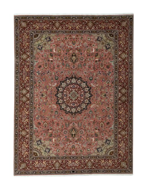 Full view of New Tabriz 50/60/70 Raj rug from Iran / Persia, 398 × 299 cm in Red tones