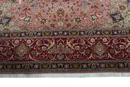 Full view of New Tabriz 50/60/70 Raj rug from Iran / Persia, 398 × 299 cm in Red tones