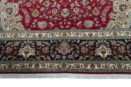 Full view of New Tabriz 50/60/70 Raj rug from Iran / Persia, 403 × 298 cm in Red tones