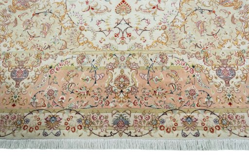 Full view of New Tabriz 50/60/70 Raj rug from Iran / Persia, 410 × 304 cm in Beige tones