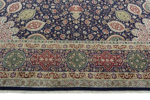 Full view of 1950s Tabriz 50/60/70 Raj rug from Iran / Persia, 393 × 300 cm in Blue tones