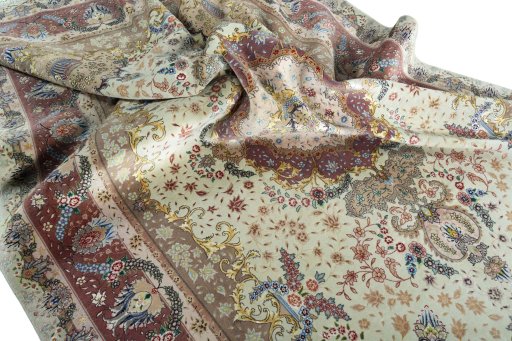 Surface texture of 2000s Tabriz 50/60/70 Raj rug with natural Cork and intricate pattern