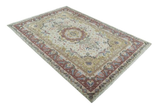 Close-up detail of 2000s Tabriz 50/60/70 Raj rug from Iran / Persia showing Cork weave