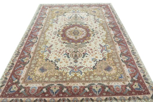 Surface texture of 2000s Tabriz 50/60/70 Raj rug with natural Cork and intricate pattern